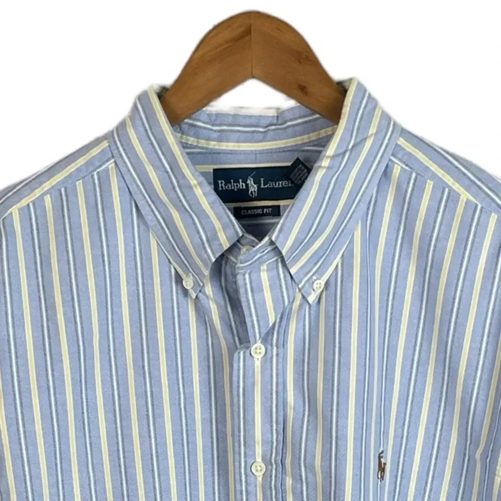 BF1083 Mens Polo Ralph Lauren Designer Classic Fit Striped Button Down Shirt XXL